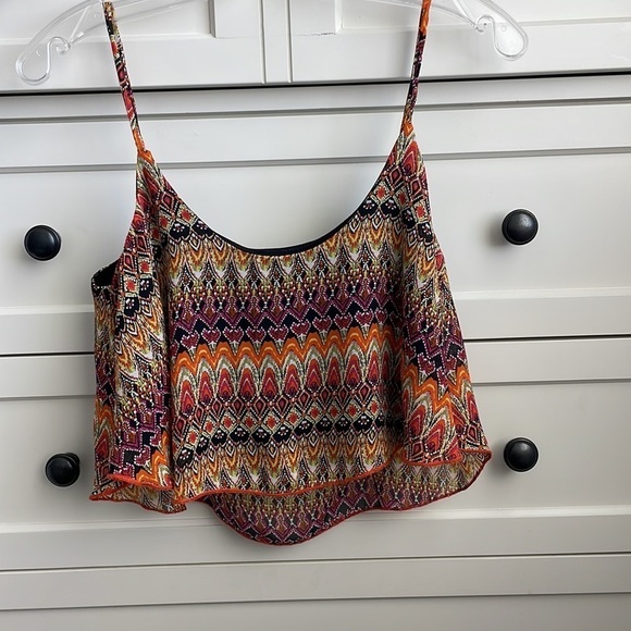 I.Joah Women’s Bohemian Pattern Spaghetti Strapped Crop Top Lined - Size Small - Picture 5 of 6